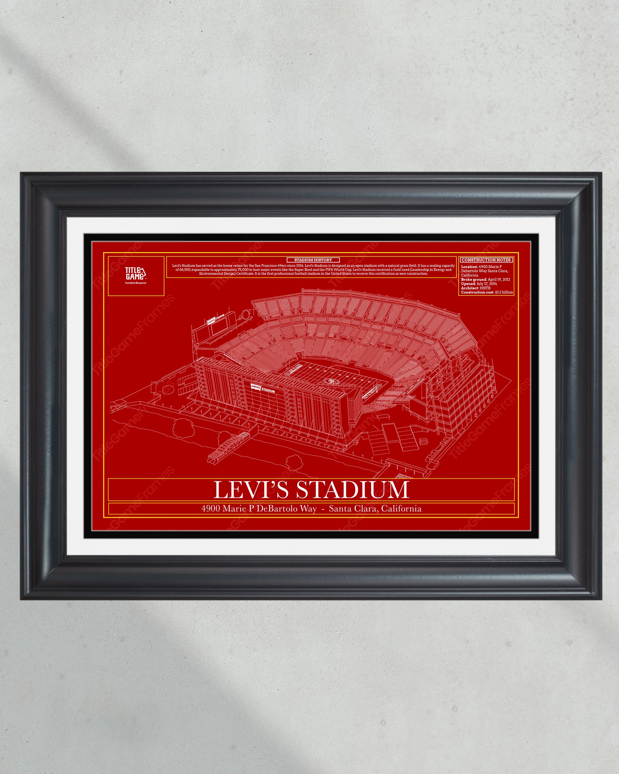 San Francisco 49ers Levis Stadium Blueprint Football Print PT60984