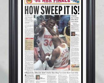 1995 Houston Rockets 'How Sweep Is It' NBA Champions Framed Front Page Newspaper