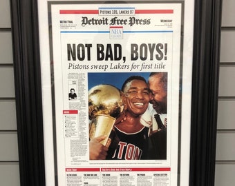 1989 Detroit Pistons NBA Champion Framed Newspaper Front Page Print Bad Boys The Palace