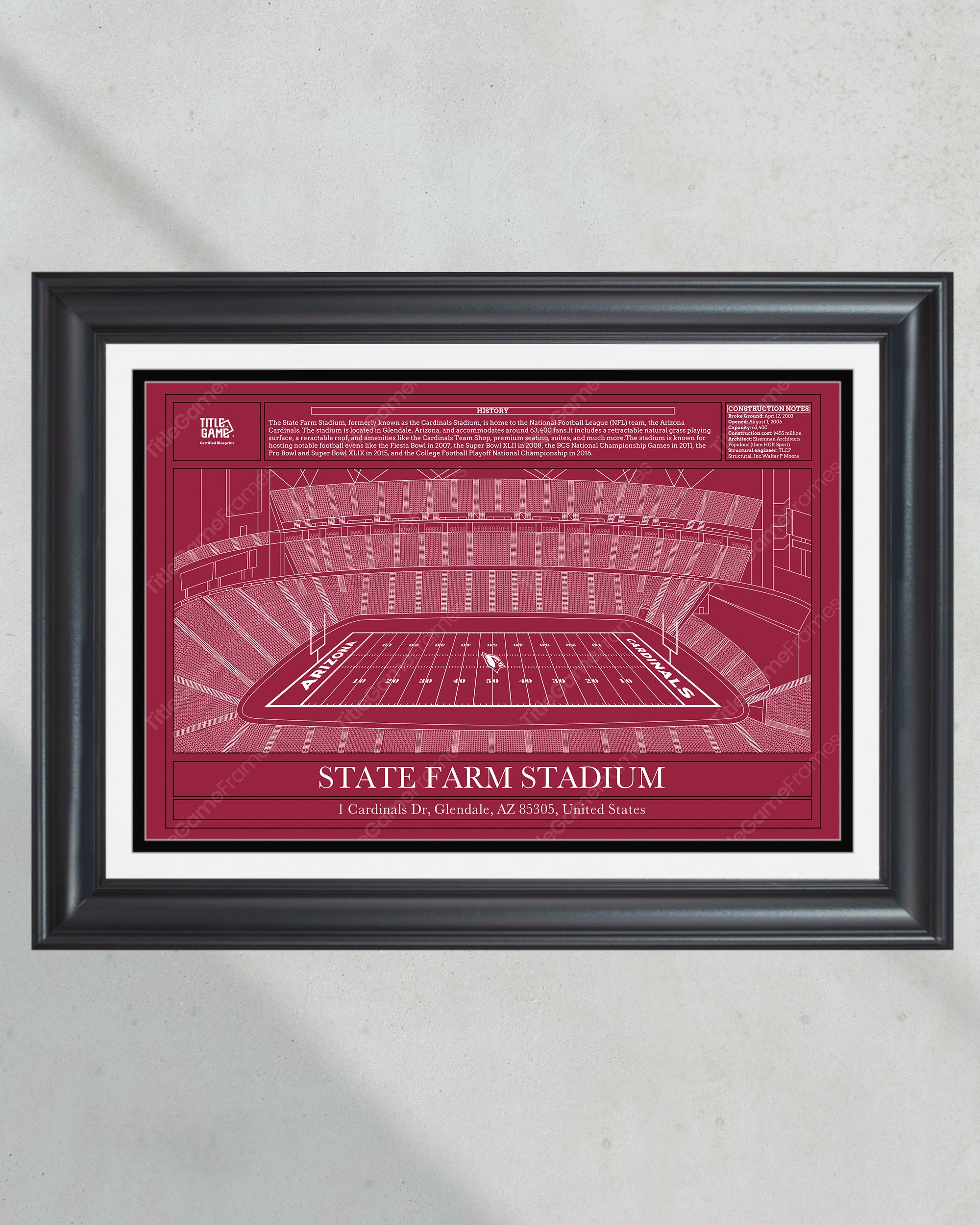 Arizona Cardinals State Farm Stadium Blueprint Football Print PT60238