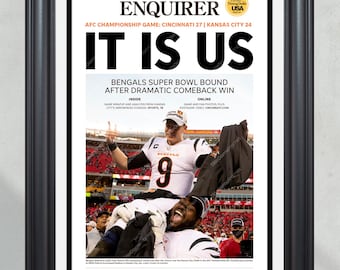 2022 Cincinnati Bengals “It Is Us” AFC Championship Game Framed Front Page Newspaper Print