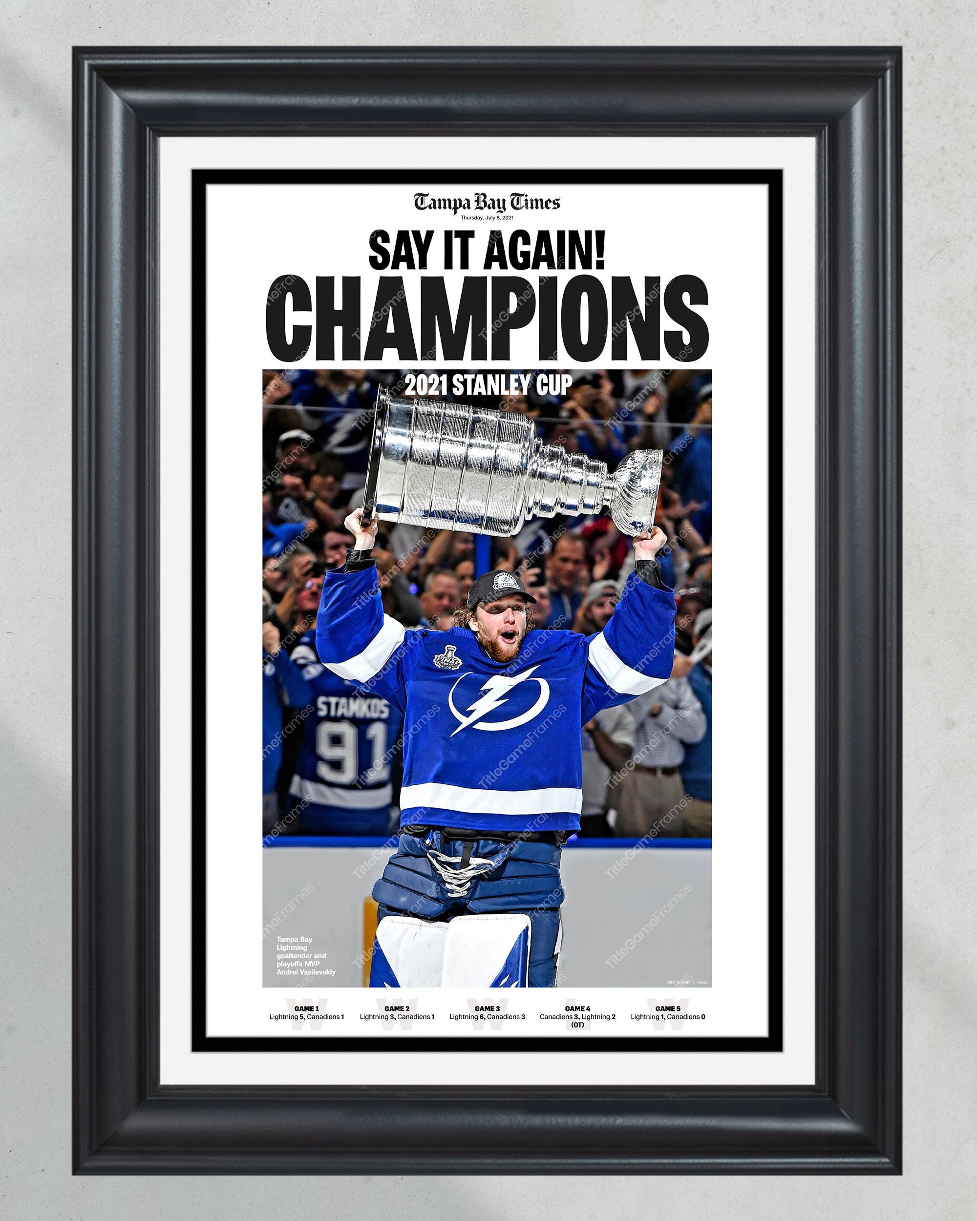 2021 Tampa Bay Lightning Stanley Cup Champions Framed Newspaper Front Page Print PT60510