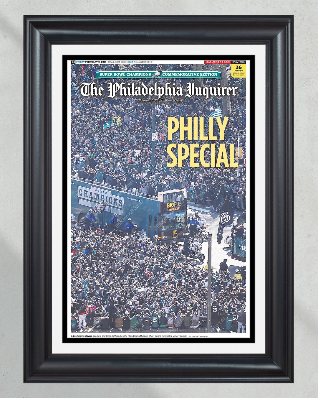2018 Philadelphia Eagles parade Super Bowl Parade Champions Framed Front Page Newspaper Print - Etsy