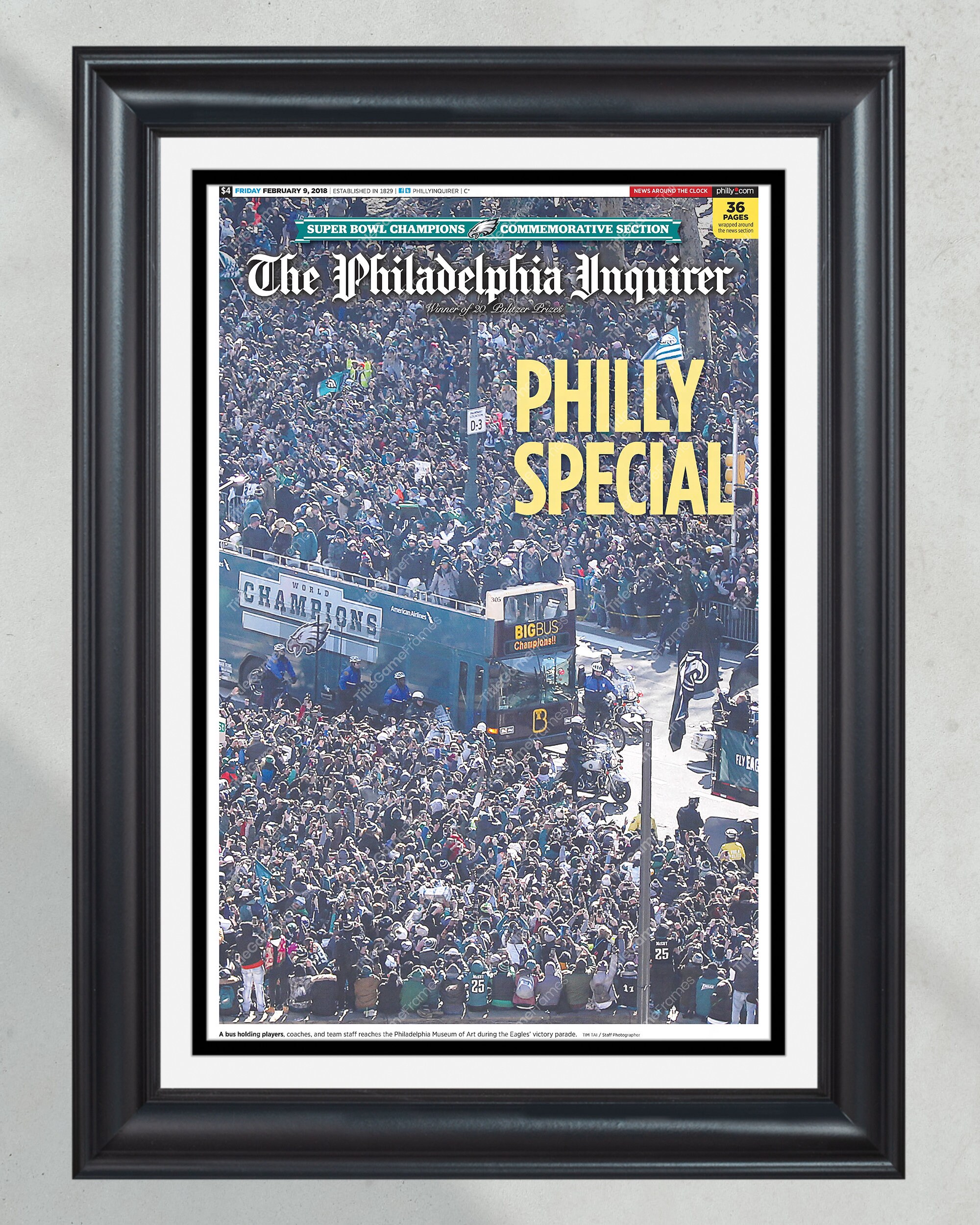 2018 Philadelphia Eagles "Parade" Super Bowl Parade Champions Framed Front Page Newspaper Print PT60722