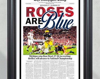 2023 Michigan Wolverines Rose Bowl: 'Roses are Blue' OT Victory Over Alabama - Framed Print