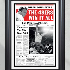1982 San Francisco 49ers Super Bowl Champions Oprawiona pierwsza strona gazety