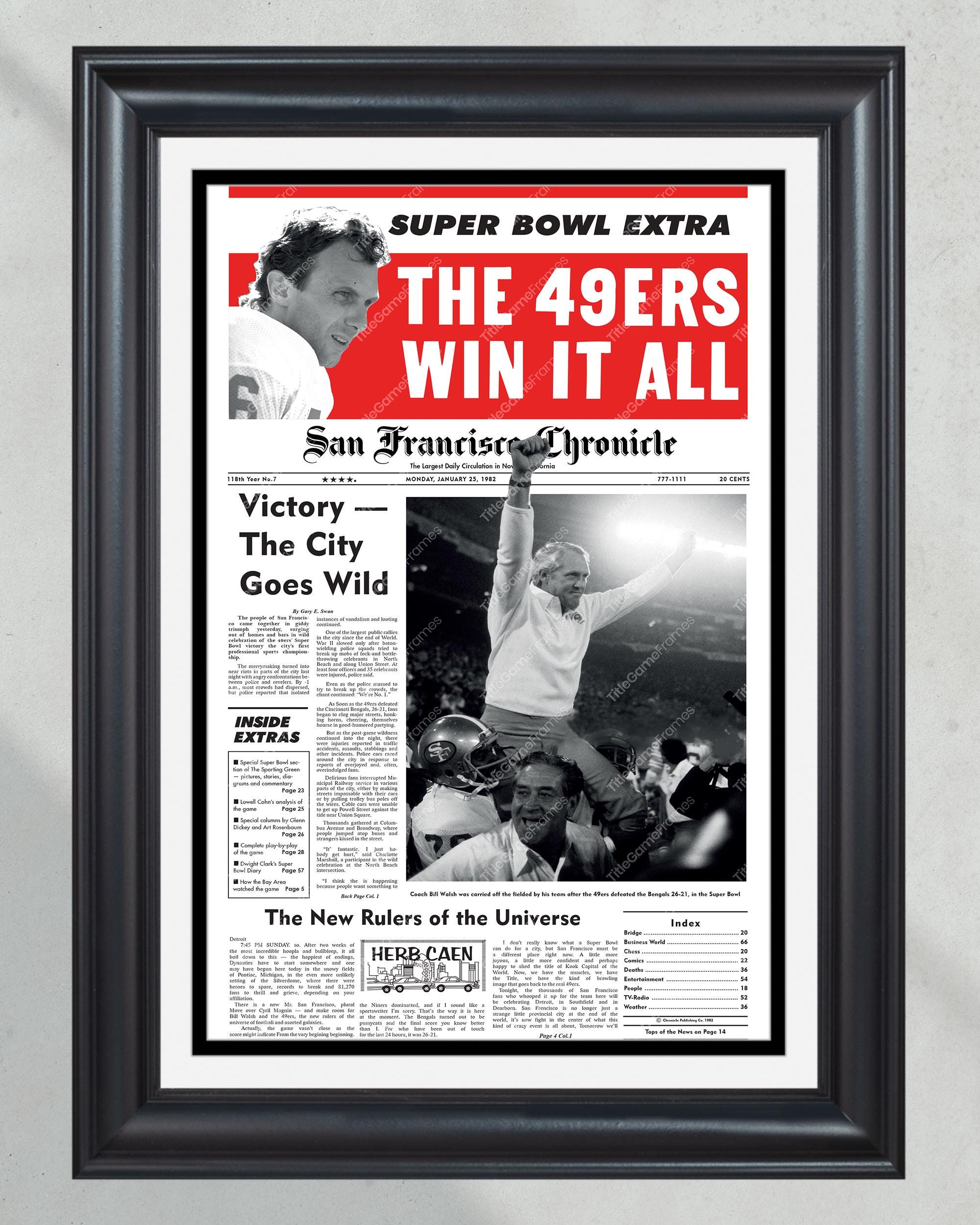 1982 San Francisco 49ers Super Bowl Champions Framed Front Page Newspaper Print PT60251
