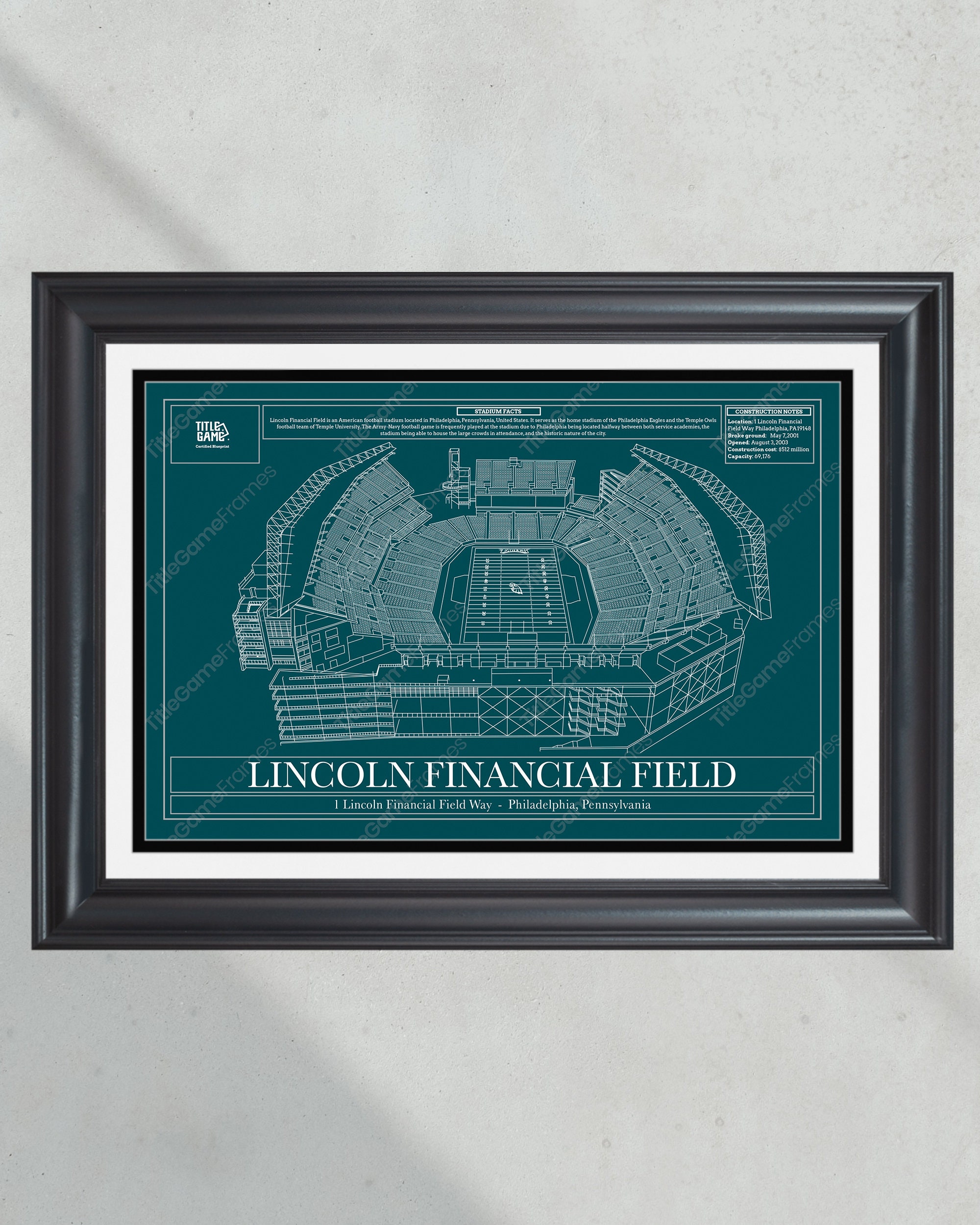 Philadelphia Eagles Lincoln Financial Field Stadium Blueprint Football Print PT60927