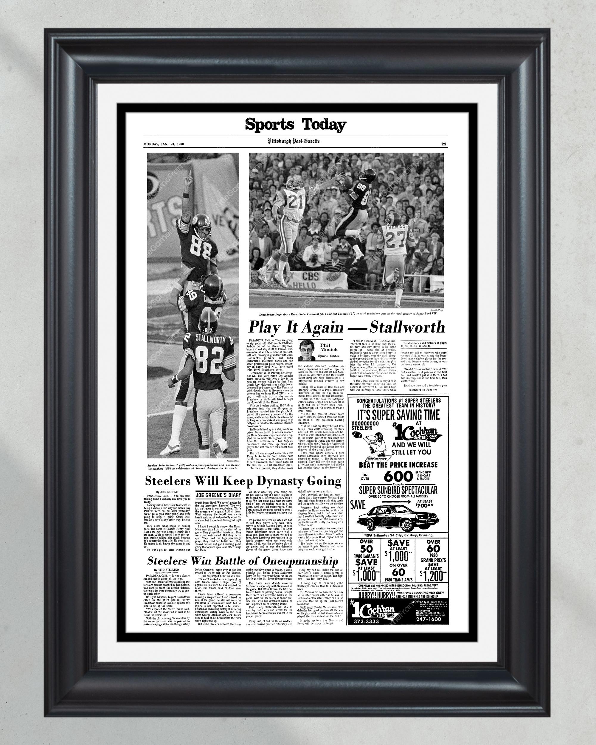 1980 Pittsburgh Steelers Super Bowl XIV Champions Framed Newspaper - 'Sports Edition' PT60342