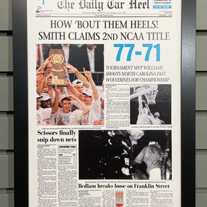 1993 North Carolina Tar Heels NCAA College Basketball Champions Framed Front Page Newspaper Print Standard Frame