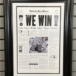 1968 Detroit Tigers World Series Champions Framed Front Page Newspaper Print