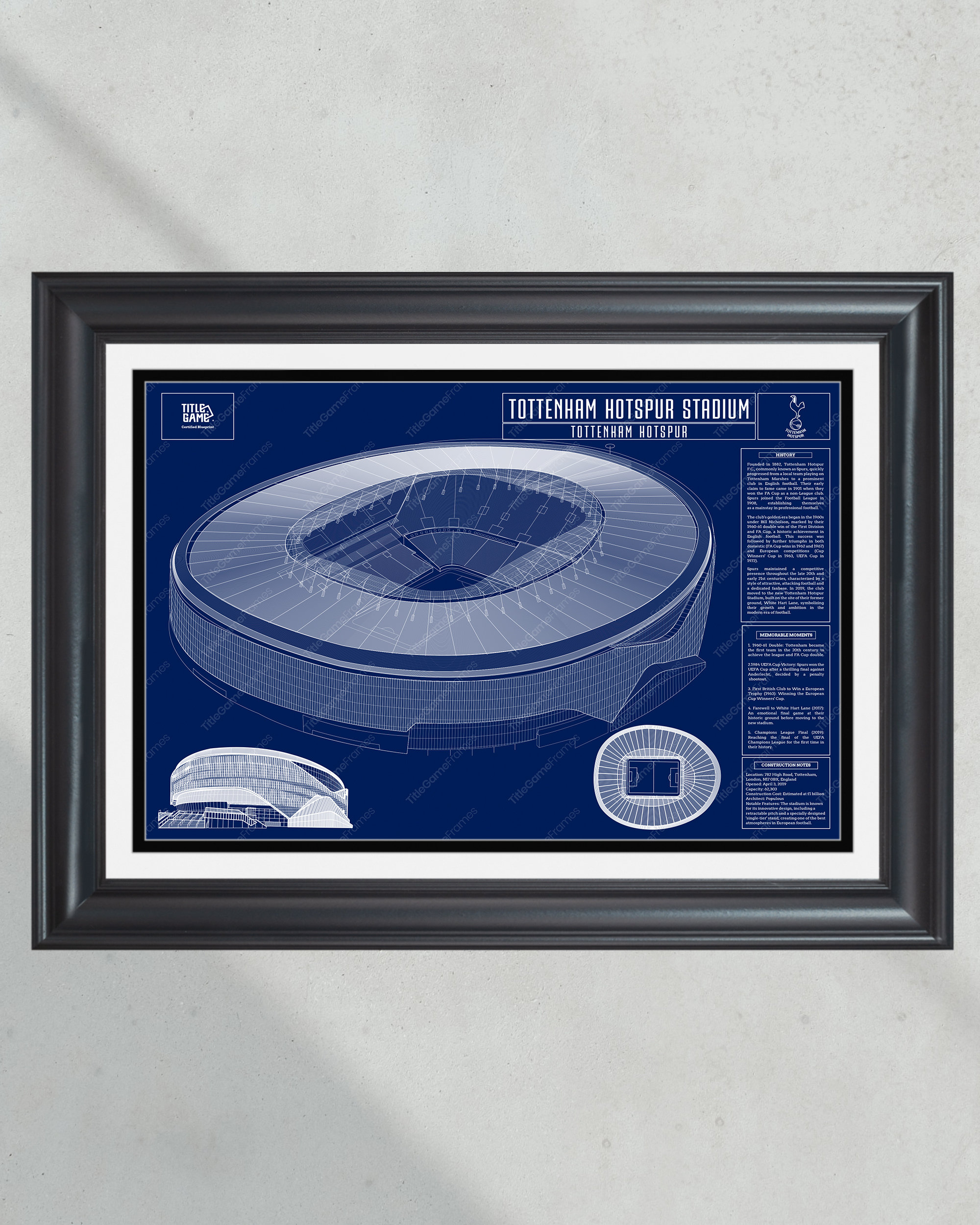 Tottenham Hotspur Stadium - Modern Blueprint Wall Art of Spurs' Football Ground PT61042