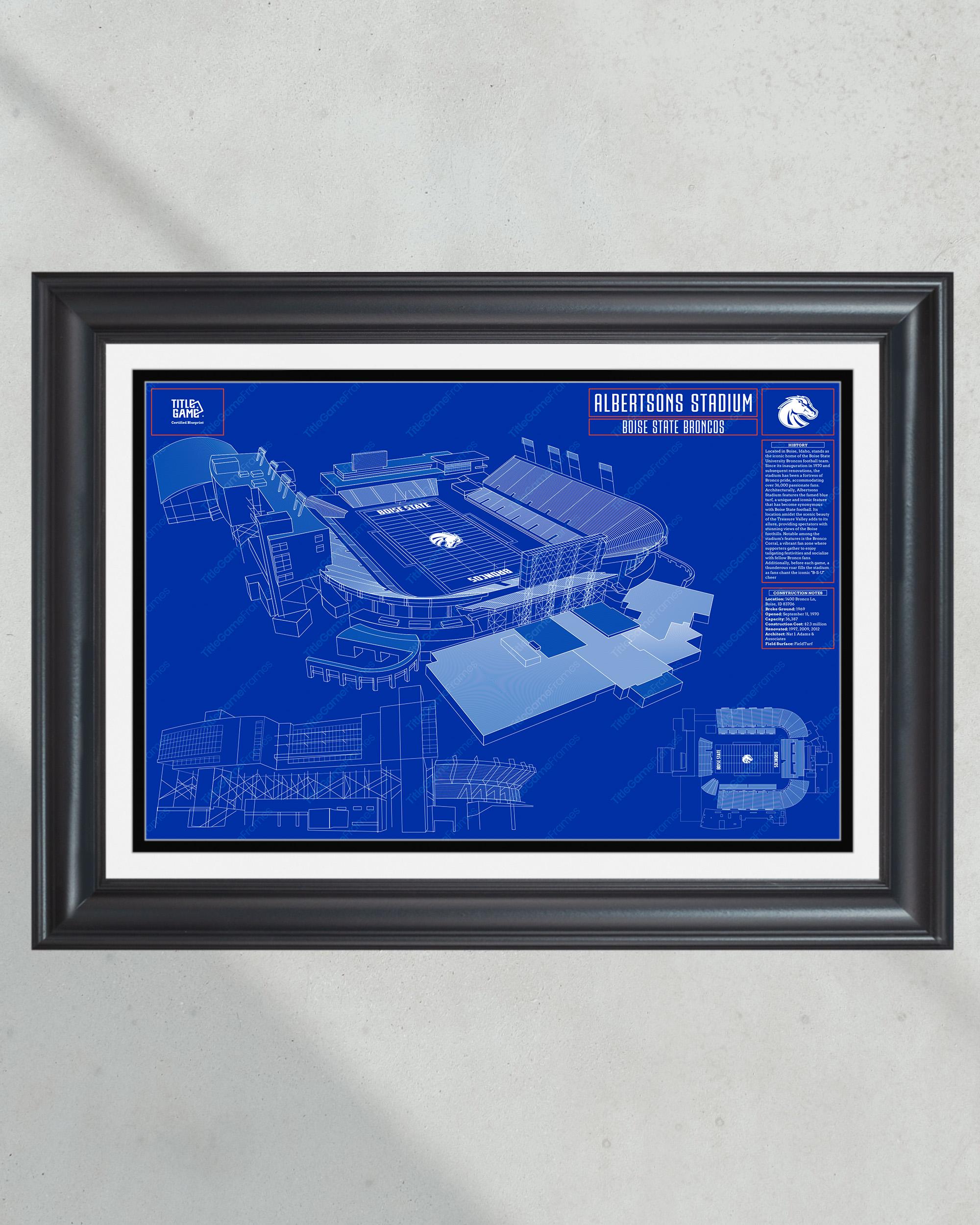 Boise State Broncos Albertsons Stadium Football Blueprint Wall Art PT60922