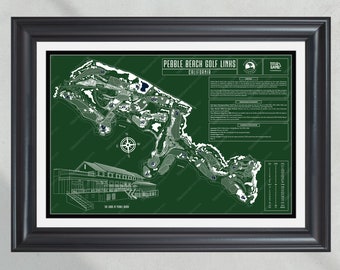 Pebble Beach Golf Links California: Classic Golf Course Blueprint Wall Art