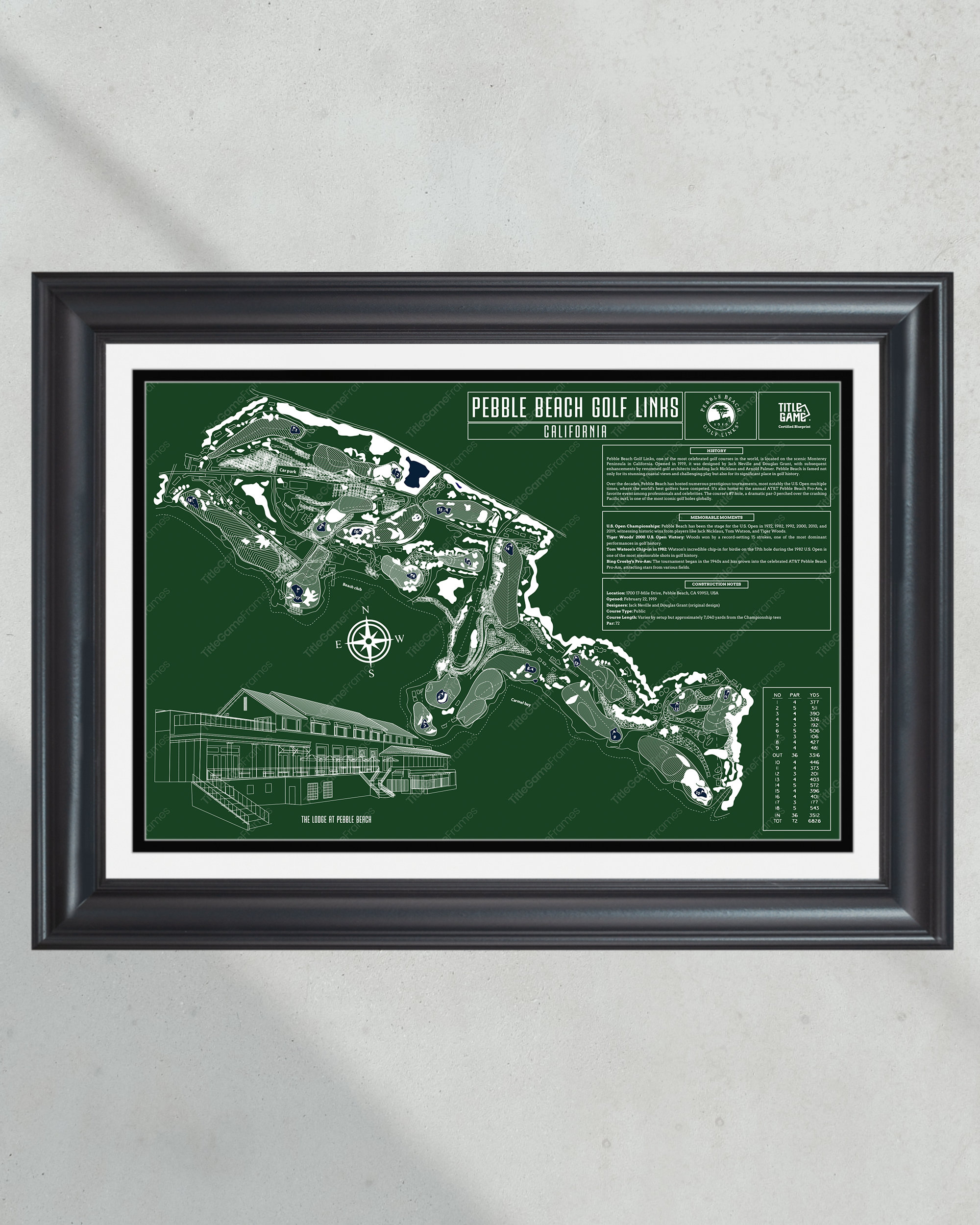 Pebble Beach Golf Links California: Classic Golf Course Blueprint Wall Art PT60787