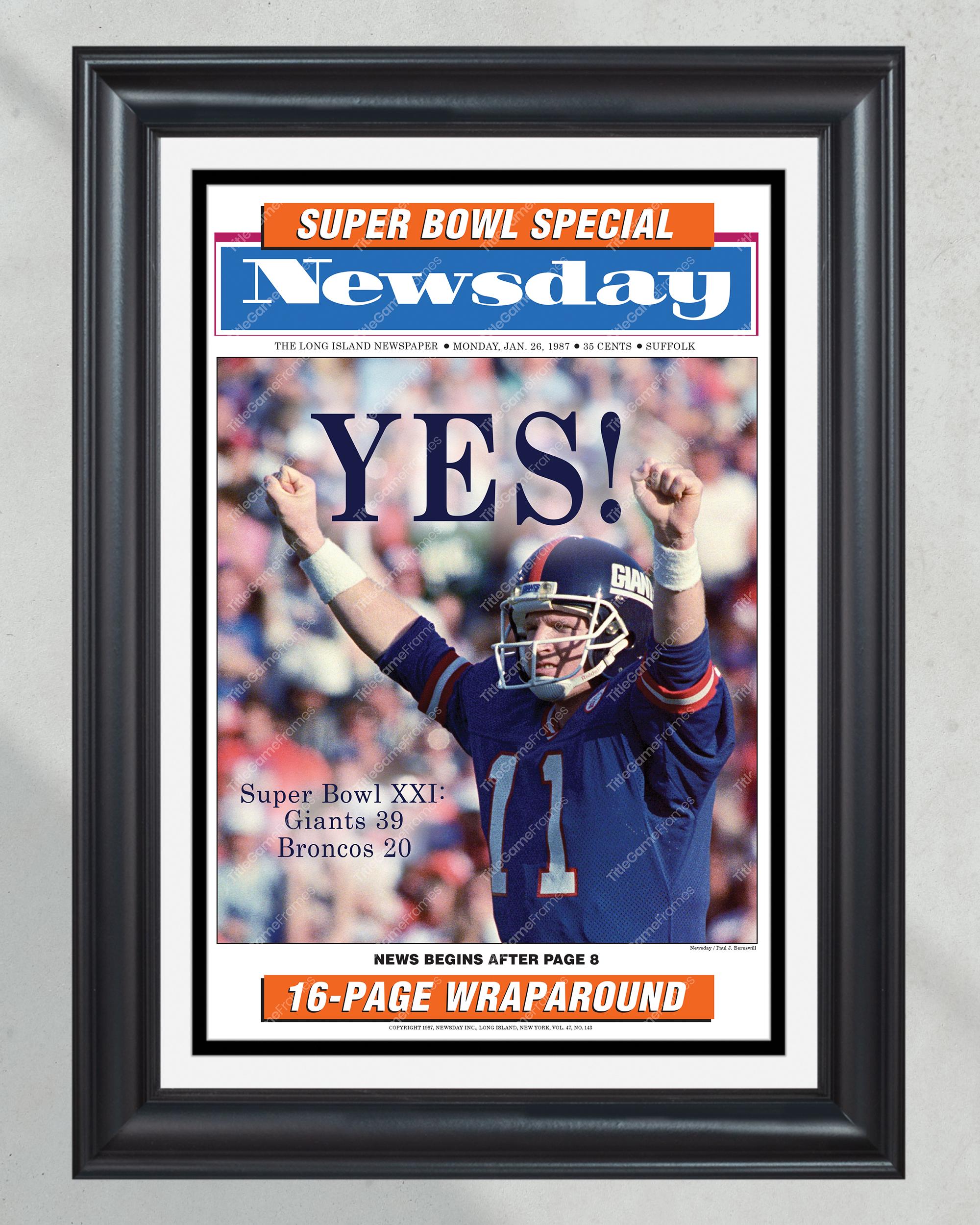 1987 New York Giants Super Bowl XXI Champions 'YES!' - Historic Framed Newspaper PT60711