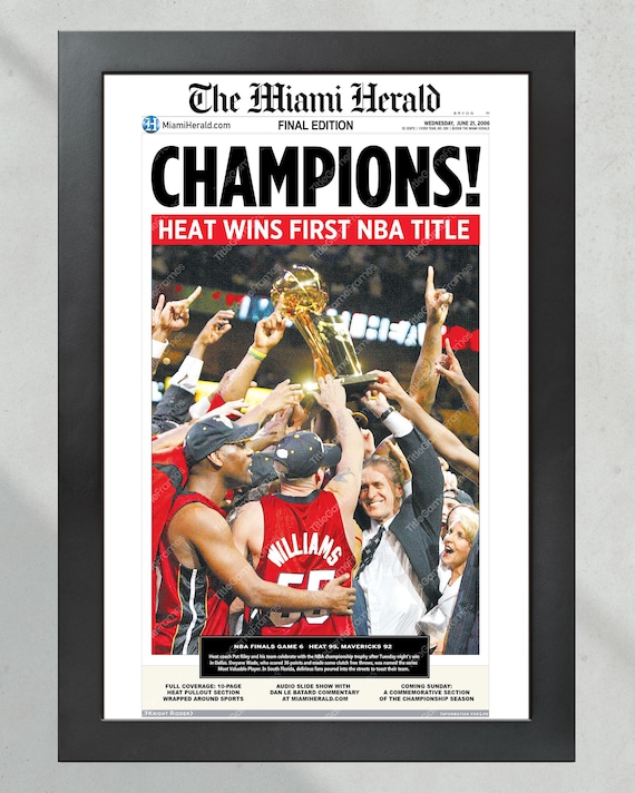 2006 Campeon de la NBA Miami Heat Periodico enmarcado Portada Impresion del periodico Pat Riley Dwyane Wade Etsy Mexico