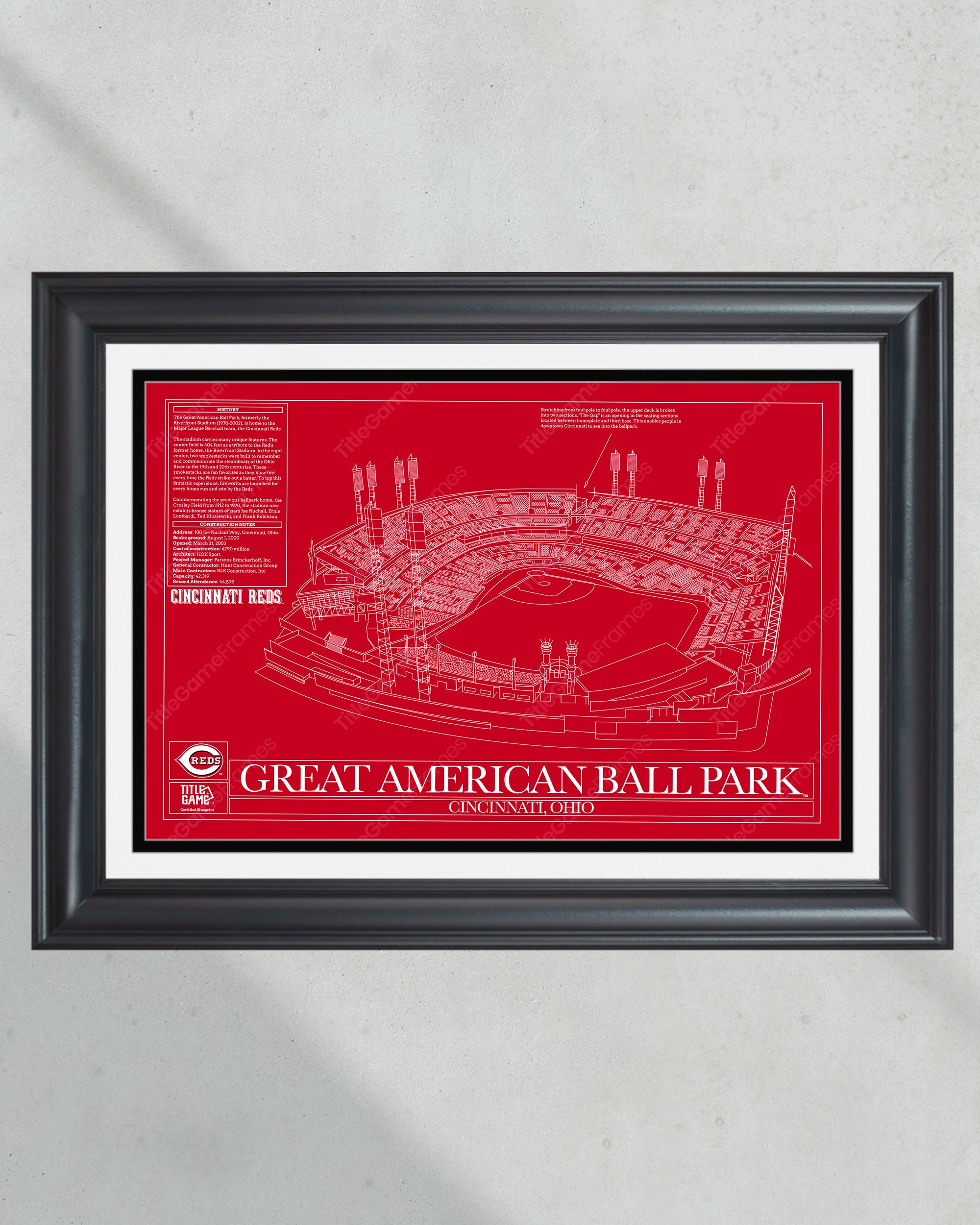 Cincinnati Reds Great American Ball Park Stadium Ballpark Blueprint Baseball Wall Art PT60580