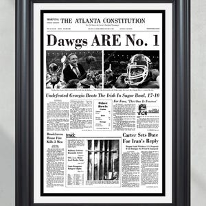 1980 Georgia Bulldogs National Champions Framed Front Page Newspaper Print UGA