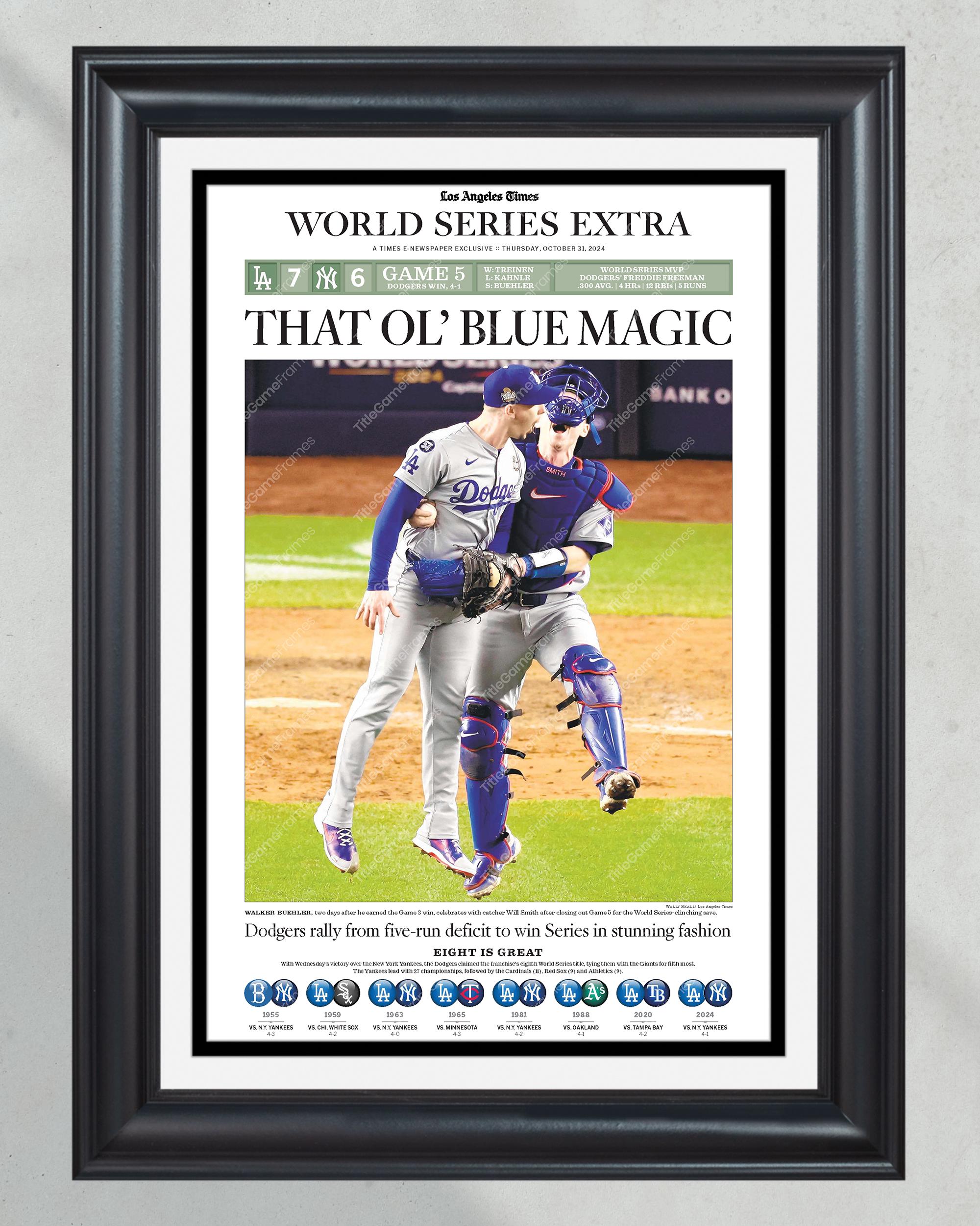 2024 LA Dodgers World Series Champions Framed Newspaper: "That Ol' Blue Magic" PT60876