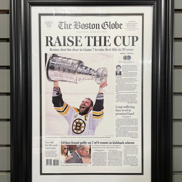 2011 Boston Bruins Stanley Cup Boston Globe Framed Newspaper Cover Print Boston Garden