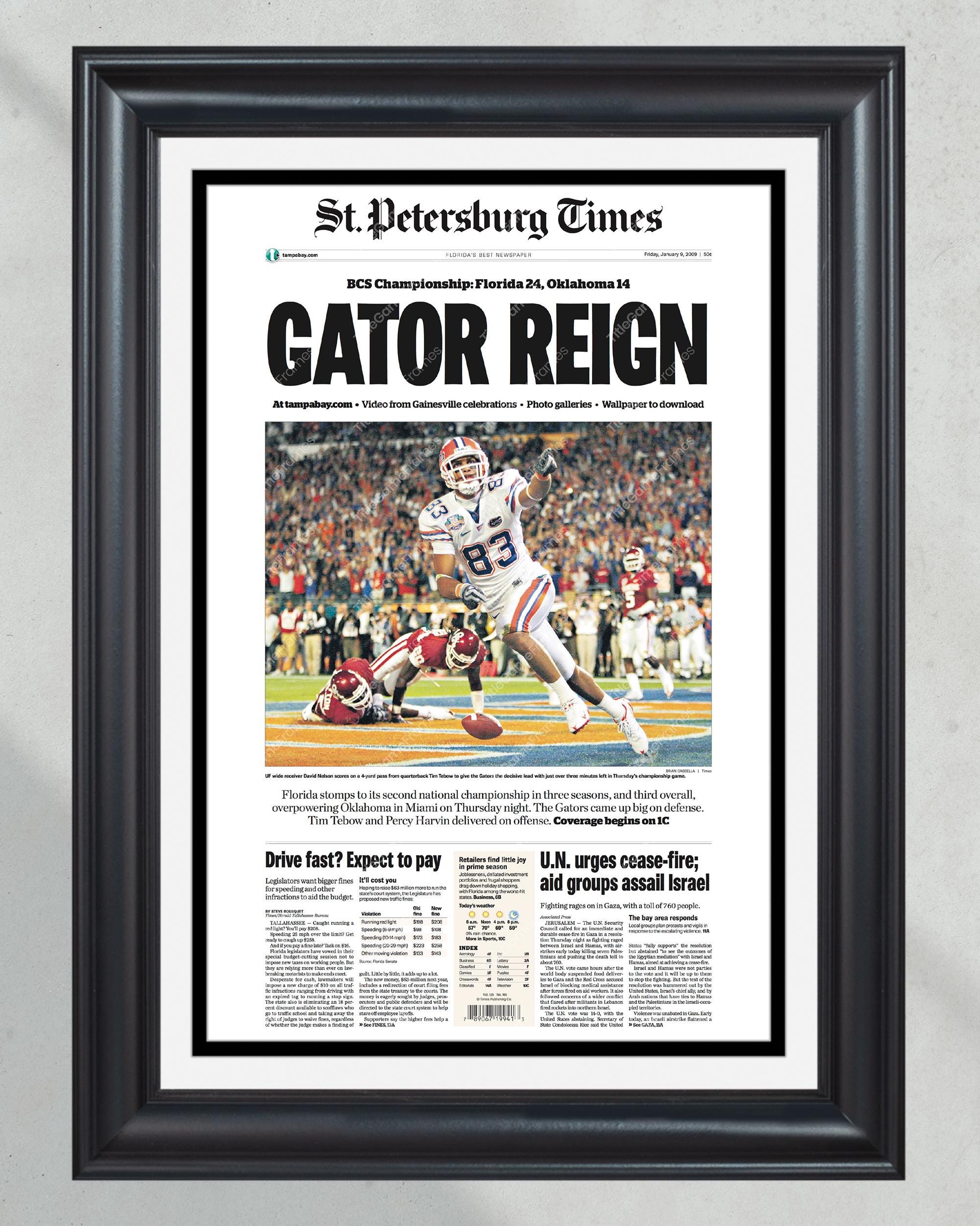 2008 Florida Gators NCAA College Football National Champions Framed Front Page Newspaper Print PT60963