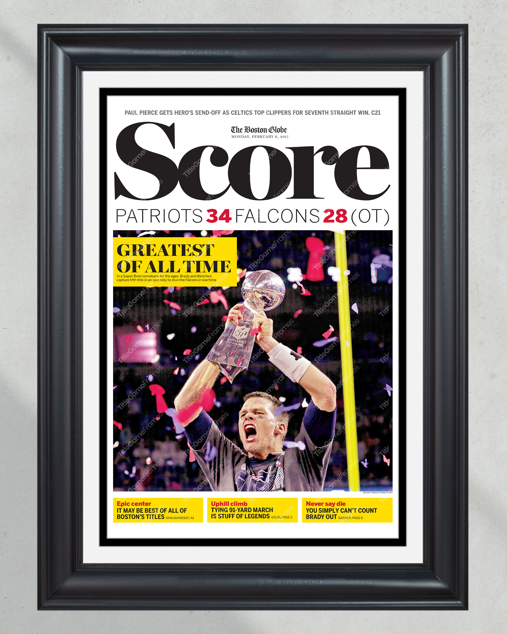 2017 New England Patriots Super Bowl Champions Framed Front Page Newspaper Print Gillette Stadium PT60232