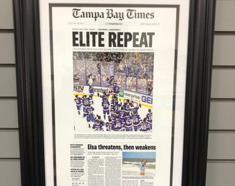 2021 “Elite Repeat” Tampa Bay Lightning Stanley Cup Champions Framed Newspaper Front Page Print