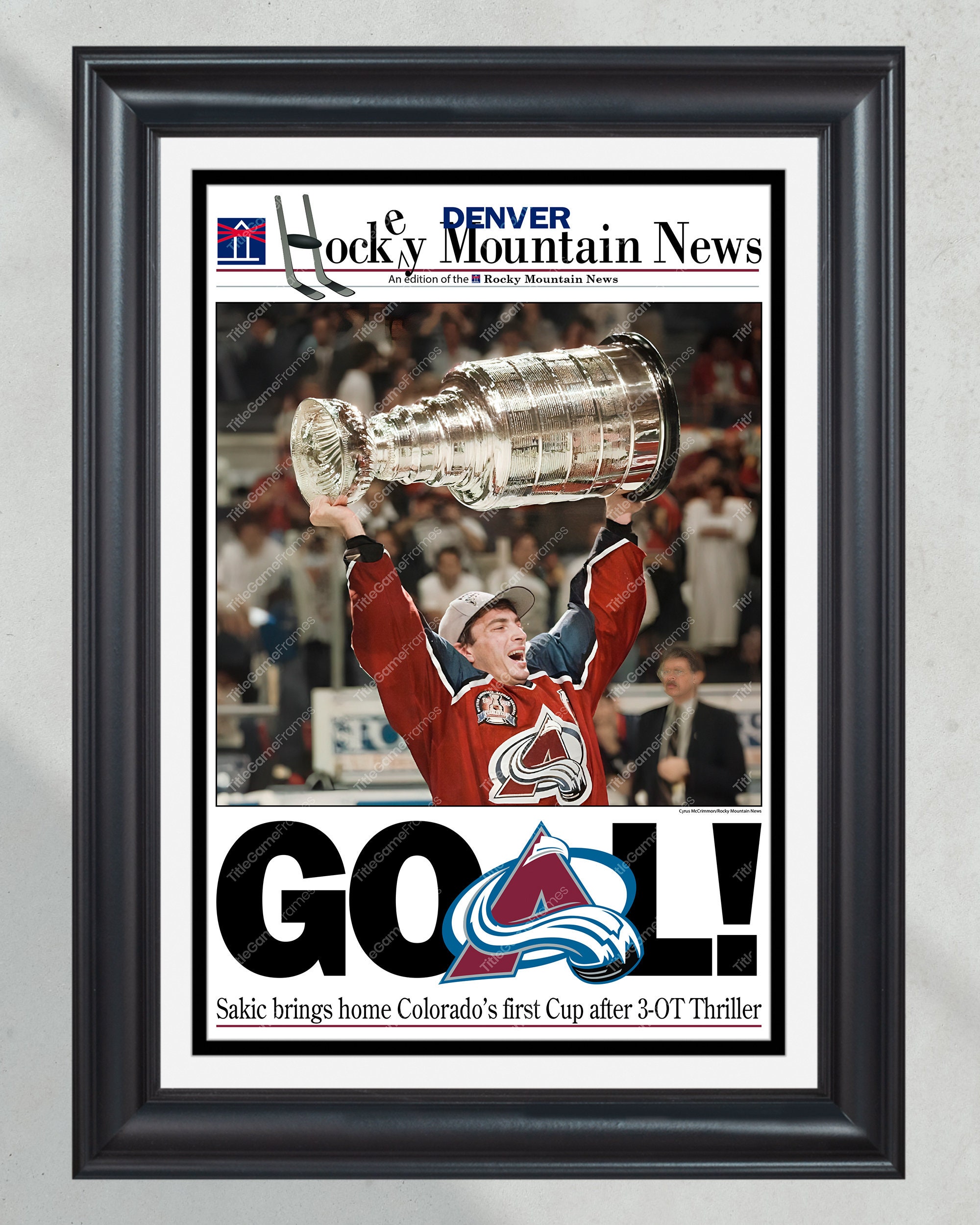 1996 Colorado Avalanche Stanley Cup Champions 'GOAL!' Framed Front Page Newspaper Print PT60912