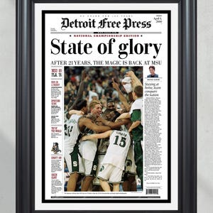 Impression encadrée de la une du journal « Champions de basketball universitaire des Michigan Spartans de 2000 »