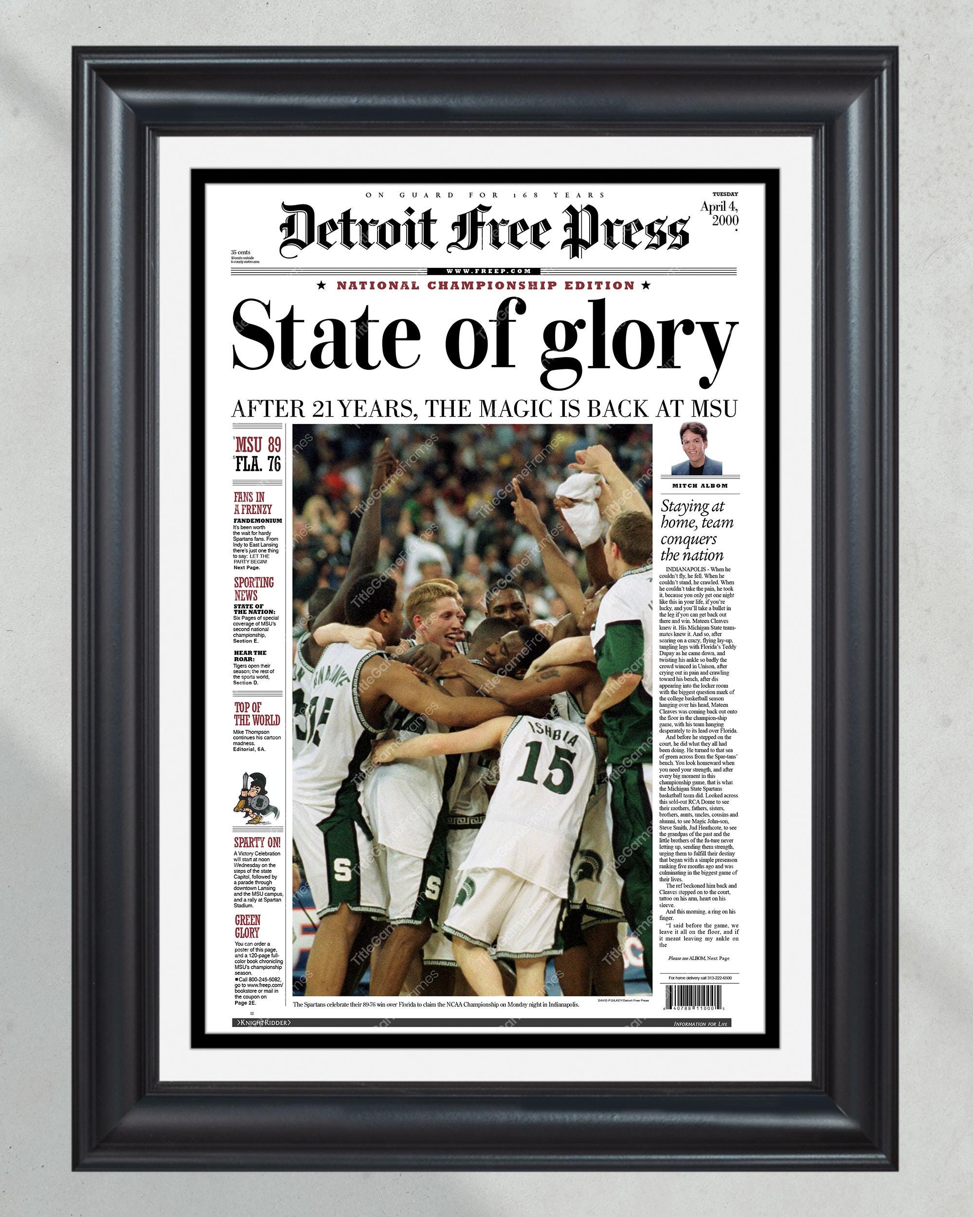 2000 Michigan State Spartans NCAA College Basketball Champions Framed Front Page Newspaper Print PT60197