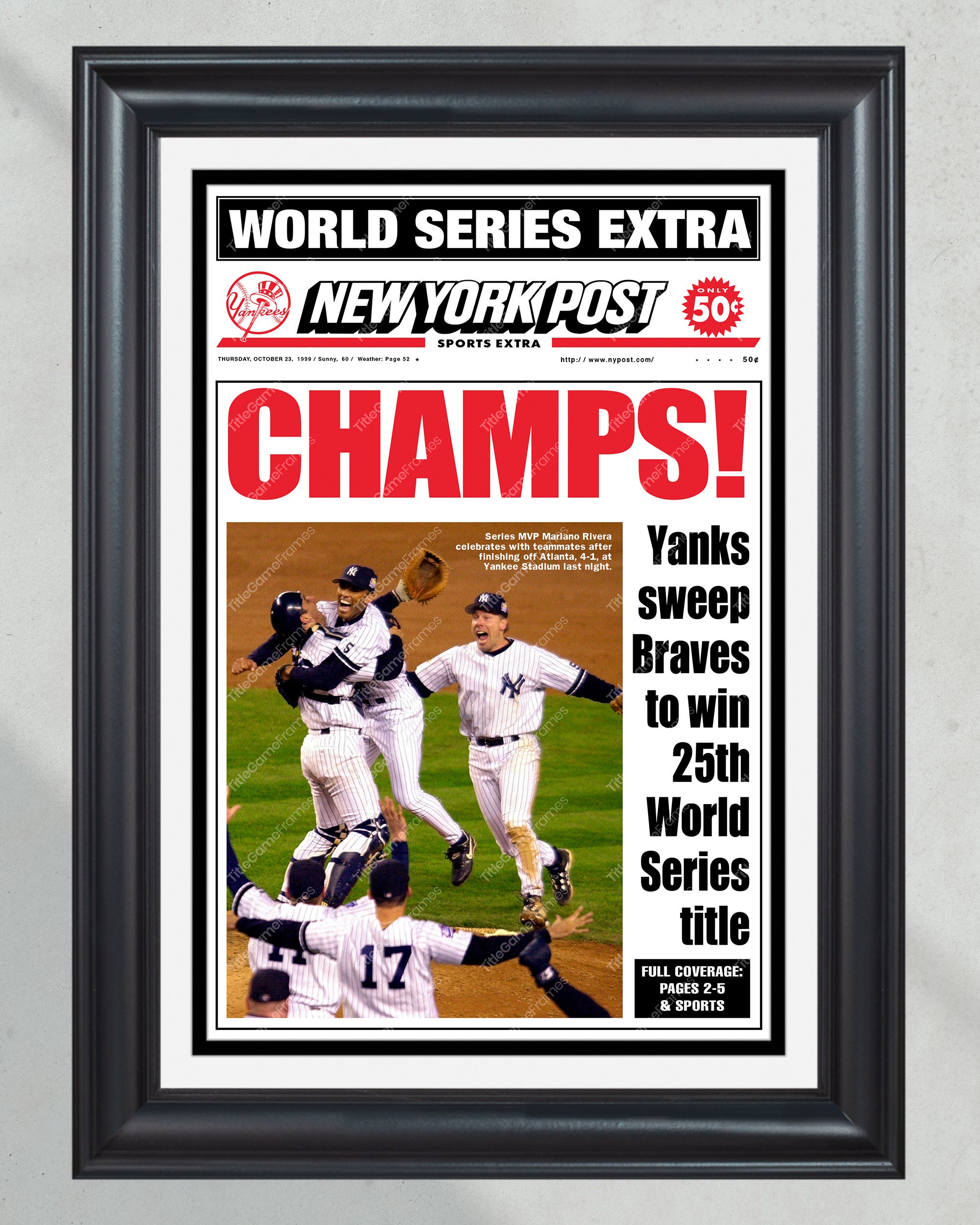 1999 Yankees World Series Champions - CHAMPS! Commemorative Framed Newspaper PT60621