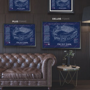 Mockup of Truist Park Blueprint Frames Enhancing an Office Wall.