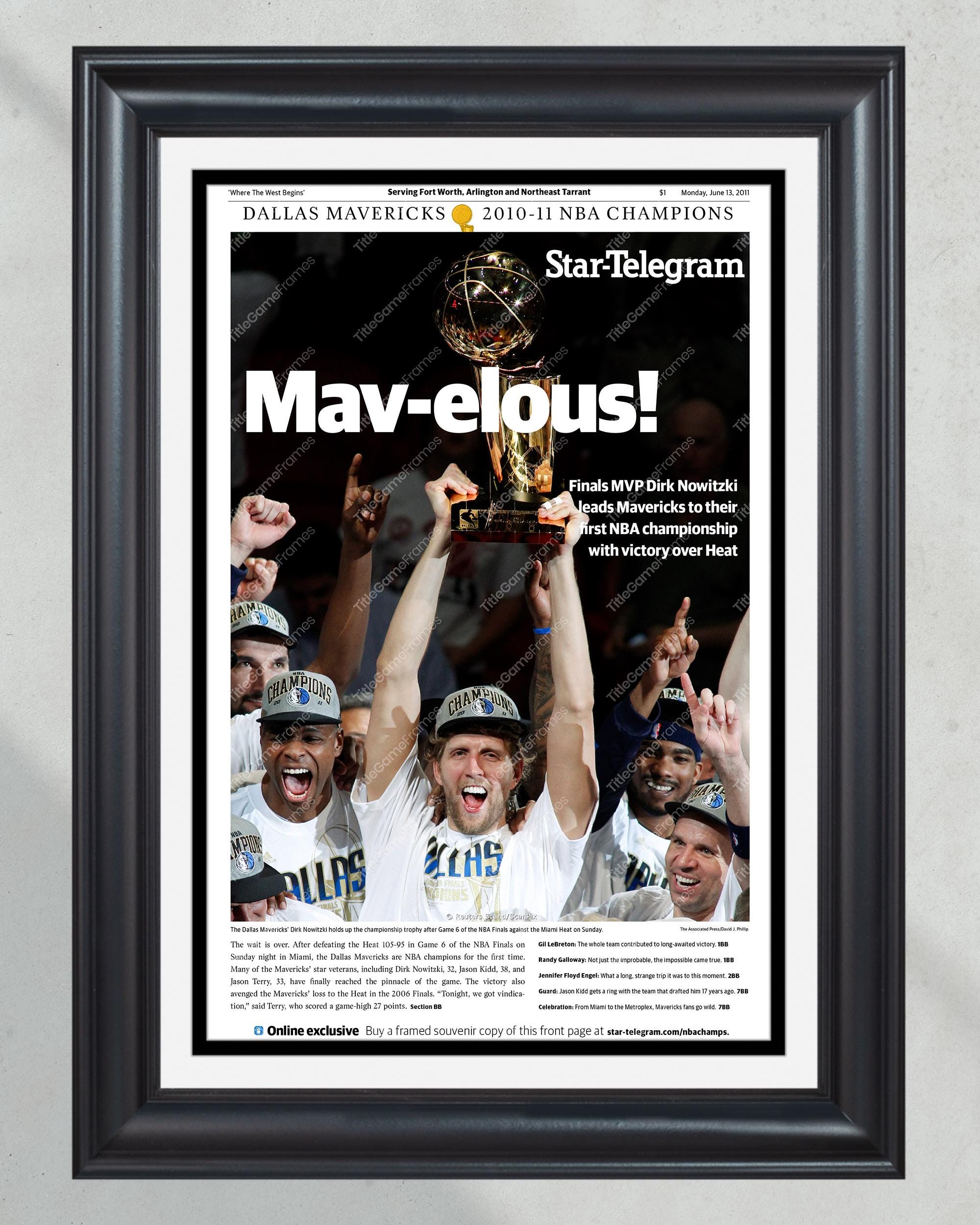 2011 Dallas Mavericks 'Mav-elous!' NBA Champion Framed Front Page Newspaper Print PT60942