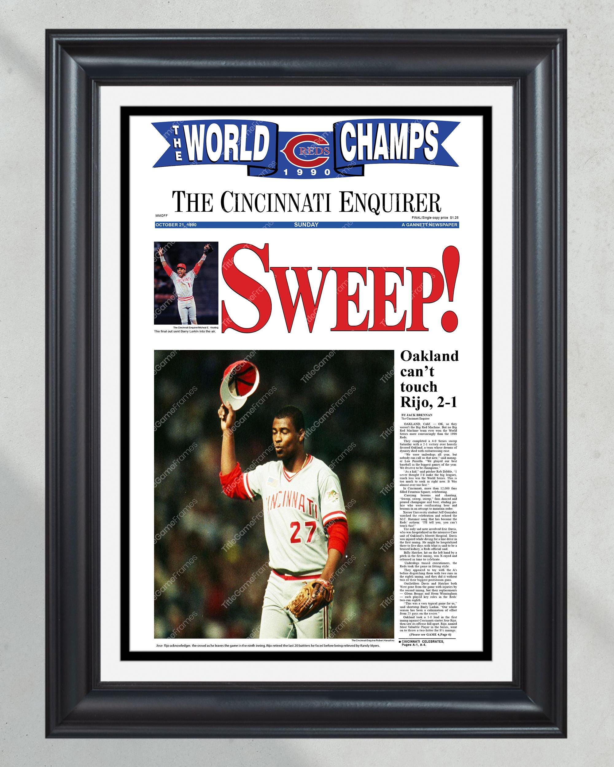 1990 Cincinnati Reds 'SWEEP!' World Series Champions Framed Front Page Newspaper Print PT60337