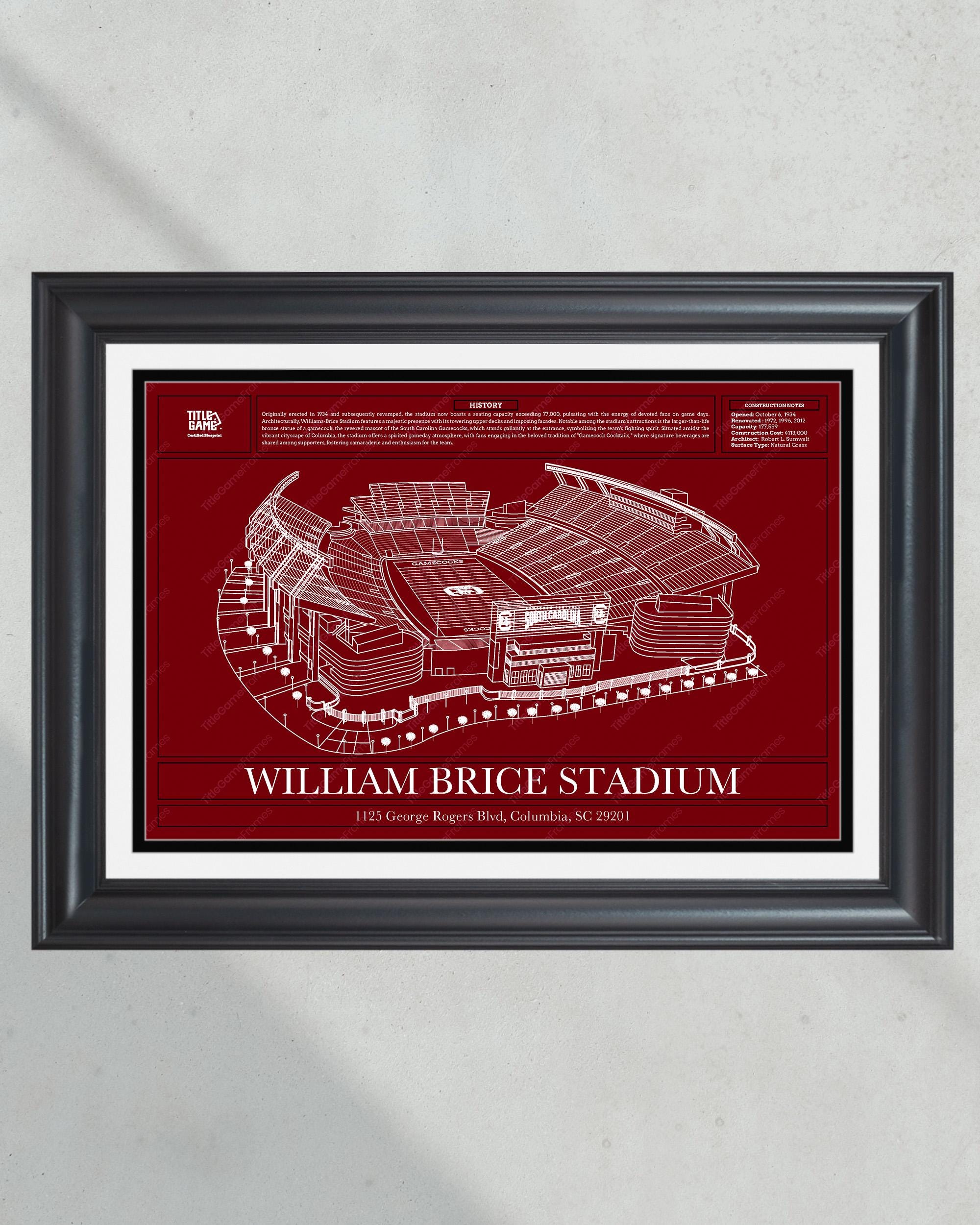 South Carolina Gamecocks Williams-Brice Stadium Blueprint: College Football Wall Art PT60760