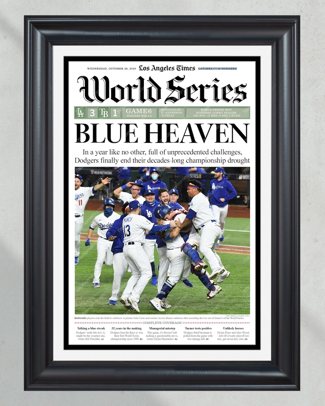 Buy 2020 Dodgers World Series Champions Framed Newspaper Cover Print  Online in India