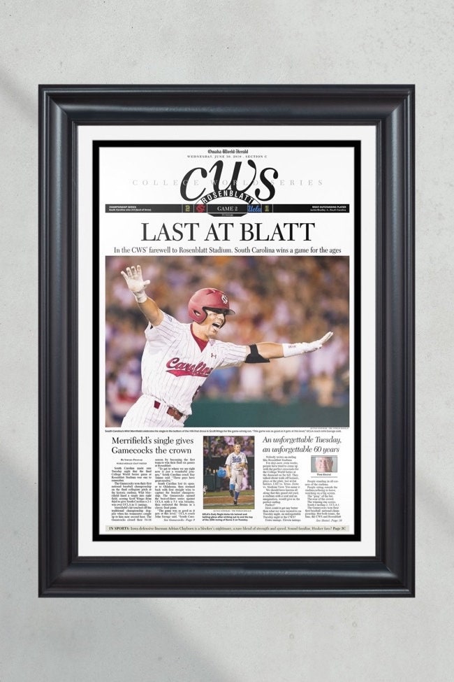2010 South Carolina Gamecocks College World Series Champions Framed Front Page Newspaper Print PT60222