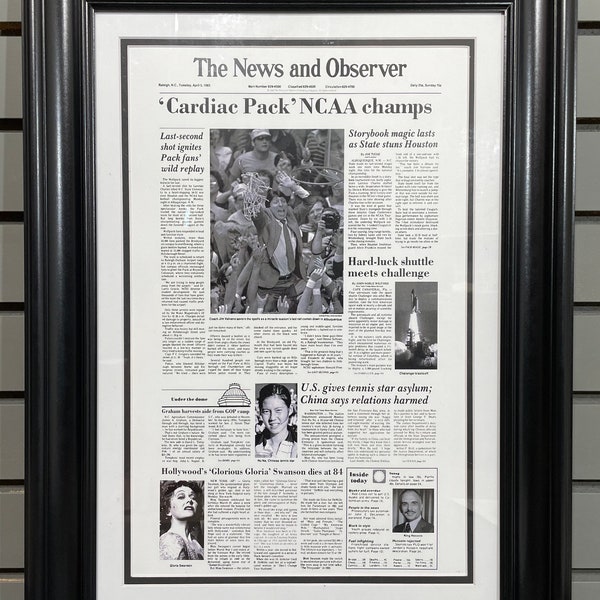 1983 NC State Wolfpack NCAA College Basketball Champions Framed Front Page Newspaper Print
