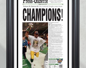 1997 Green Bay Packers Super Bowl 'CHAMPIONS!' Framed Newspaper Cover Print Reggie White