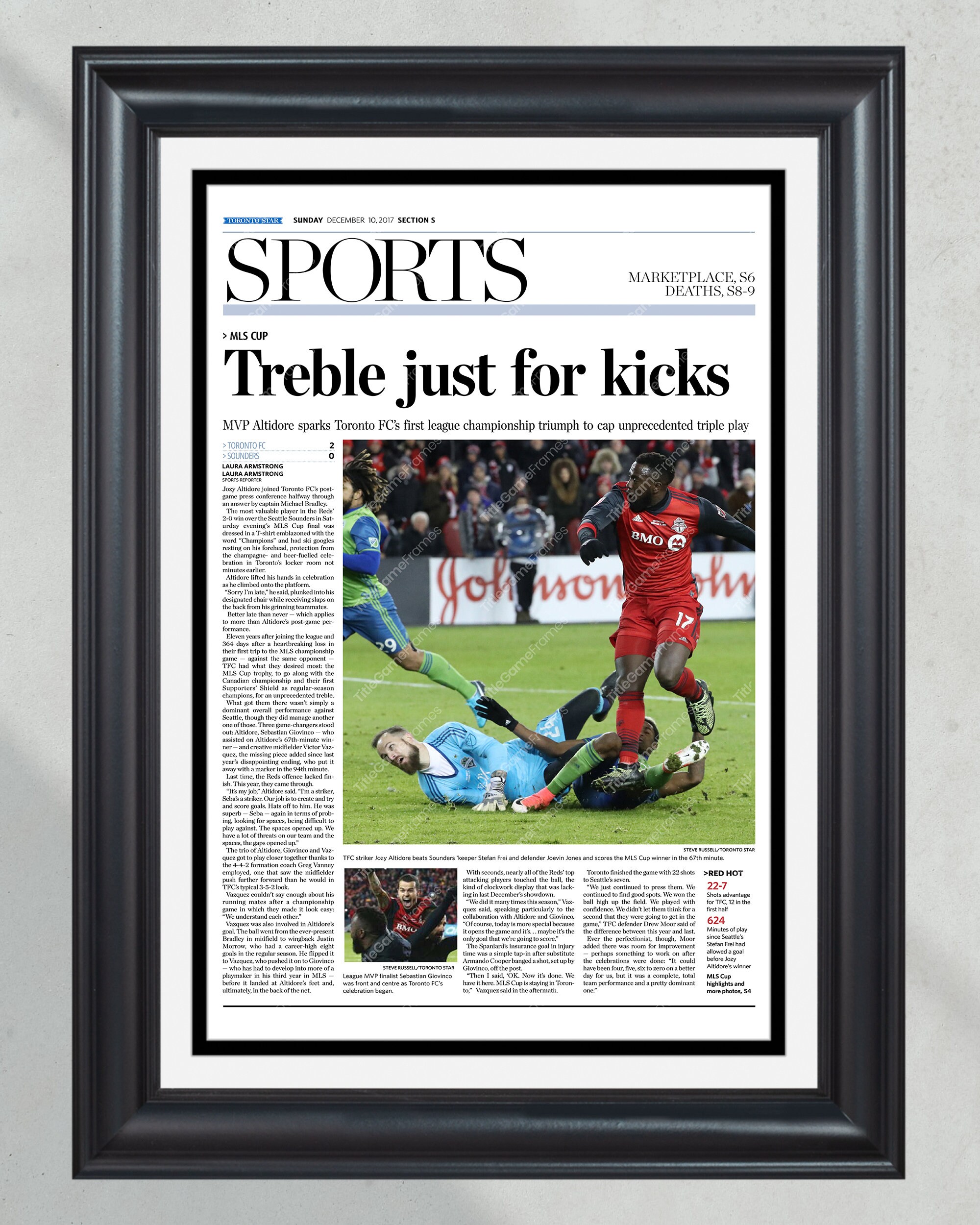 2017 Toronto FC Football MLS Championship Front Page Newspaper Treble Triumph PT60315