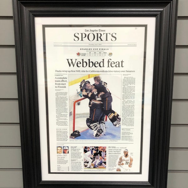 2007 Anaheim Ducks Stanley Cup Champions Framed Newspaper Front Page Print