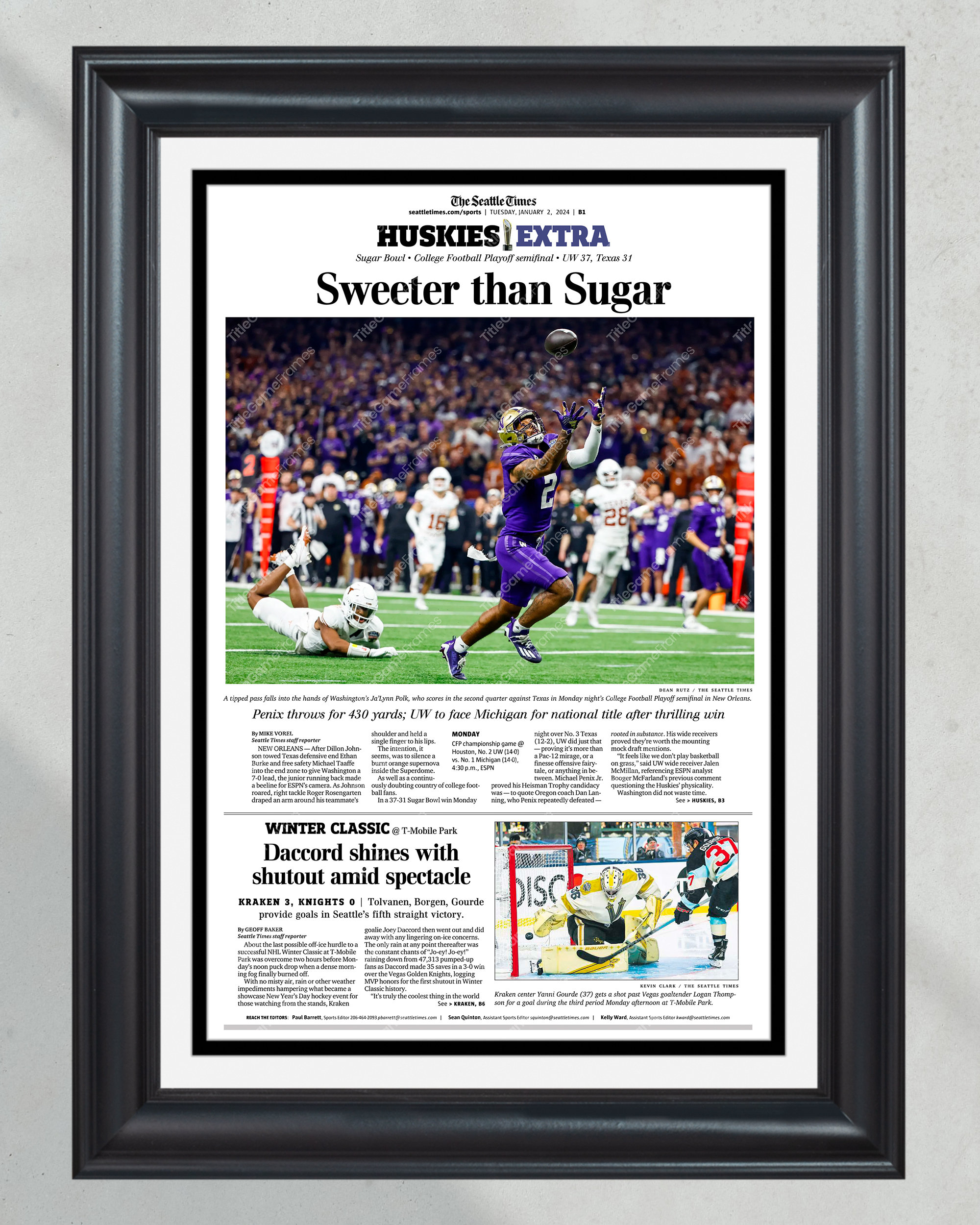 2023 Sugar Bowl Triumph: Washington Huskies' Victory Over Texas 'Sweeter than Sugar' Commemorative Newspaper PT60894