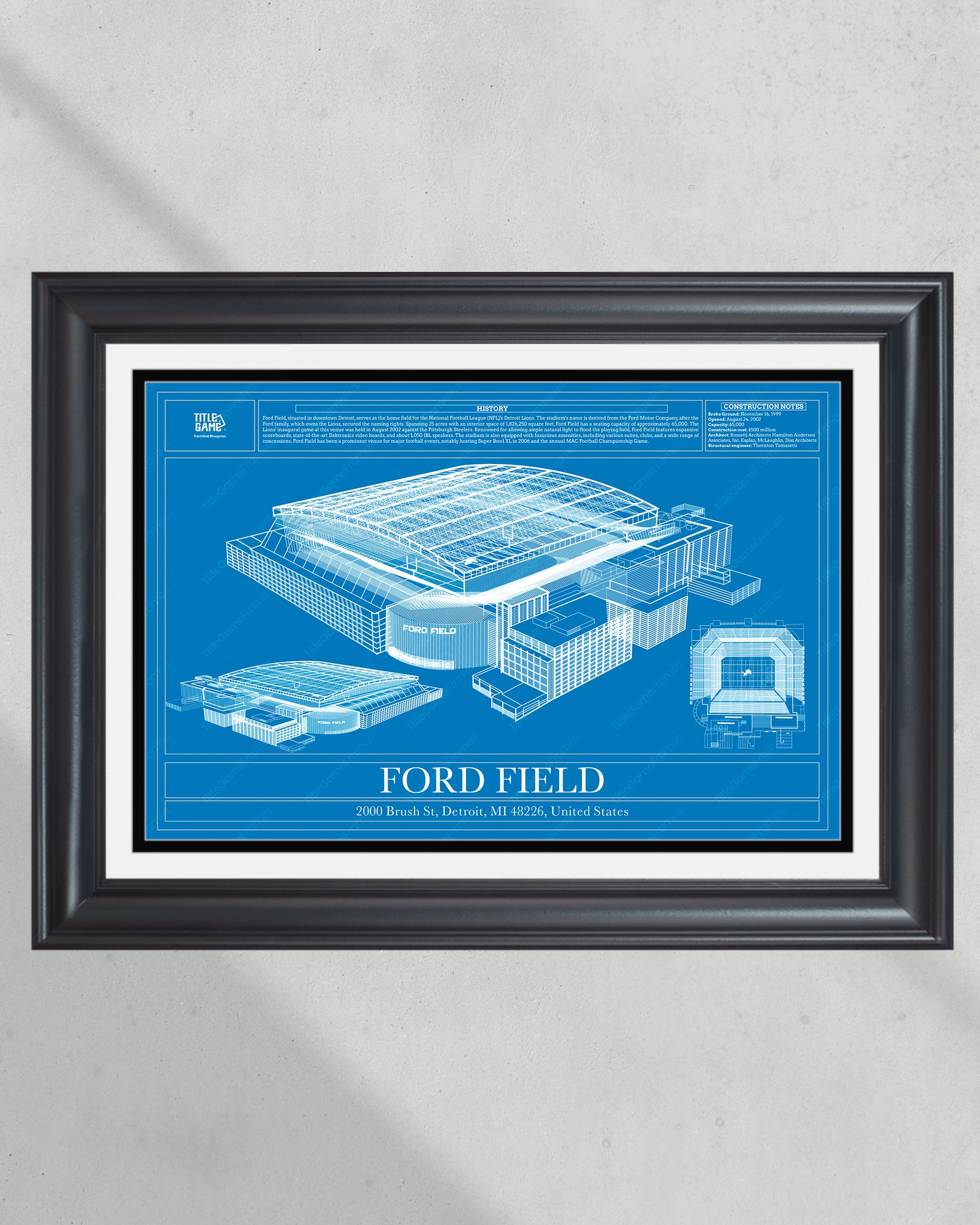 Detroit Lions Ford Field Stadium Blueprint Football Print PT61010