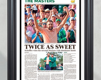 2024 Masters Champion Scottie Scheffler 'TWICE AS SWEET'  Framed Front Page Newspaper