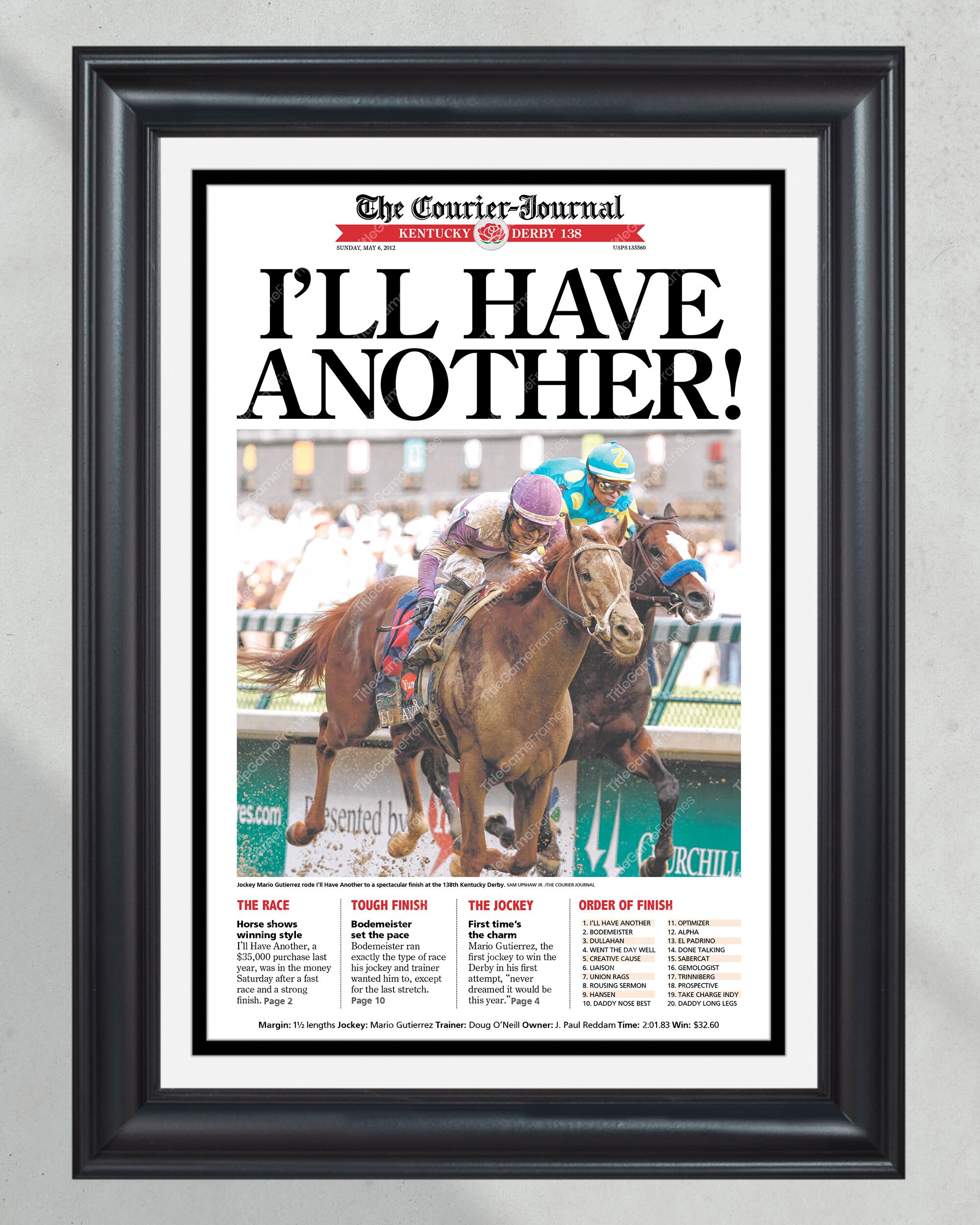 2012 Kentucky Derby 'I'll Have Another!' Framed Front Page Newspaper PT60364