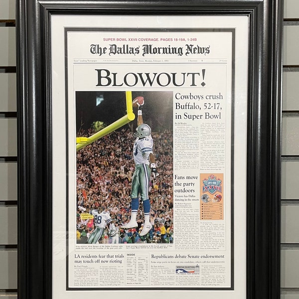 1993 Dallas Cowboys Super Bowl Champions Framed Front Page Newspaper Print