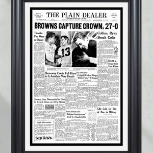 1964 Cleveland Browns Champions Oprawiona pierwsza strona gazety