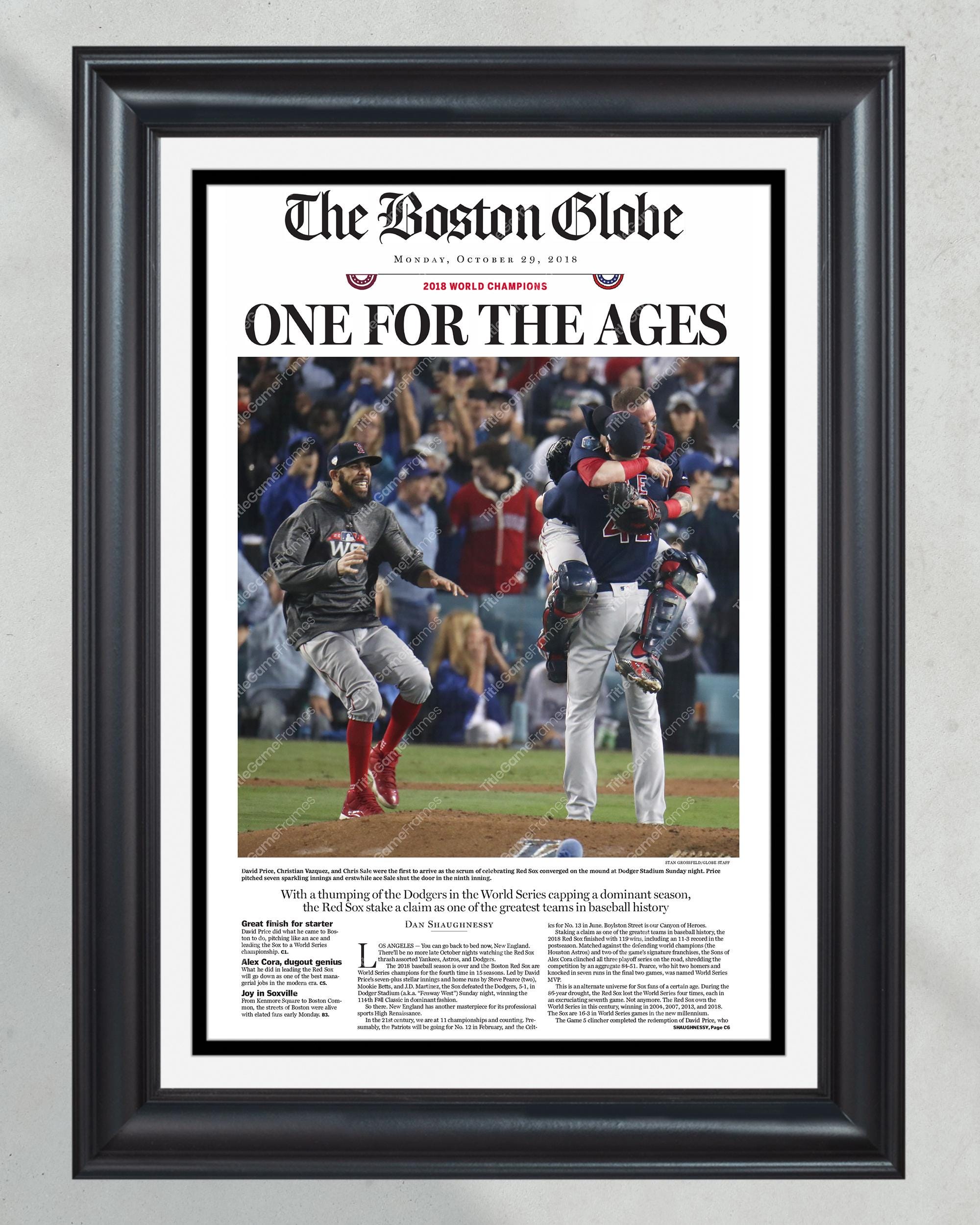 2018 Boston Red Sox World Series Framed Front Page Newspaper - 'One for the Ages' PT60395