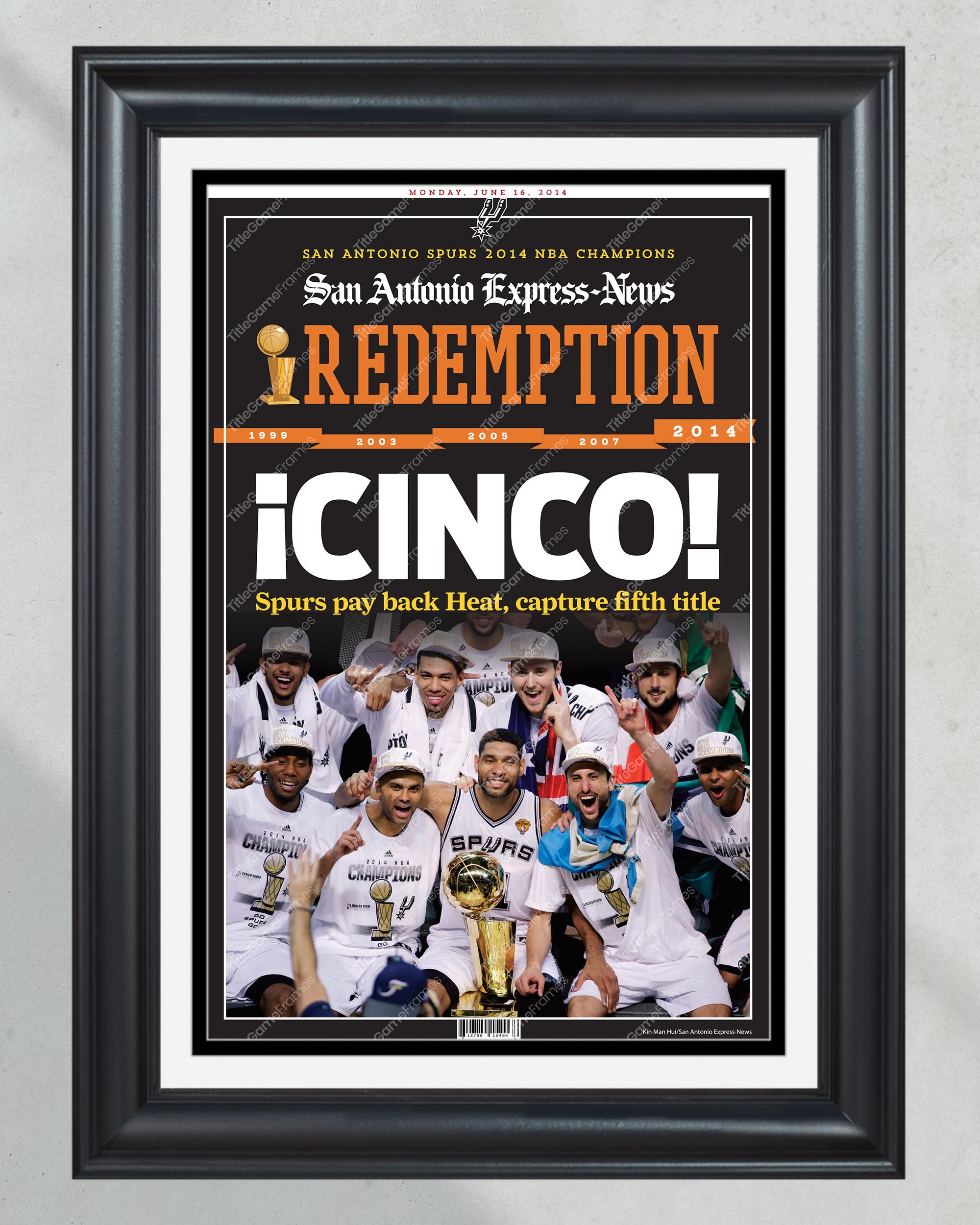2014 San Antonio Spurs NBA Champions Framed Front Page Newspaper Print PT60893